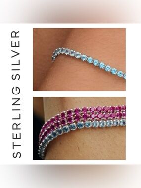 🌟 S925 Sterling Silver Sparkling Blue Tennis Bracelet